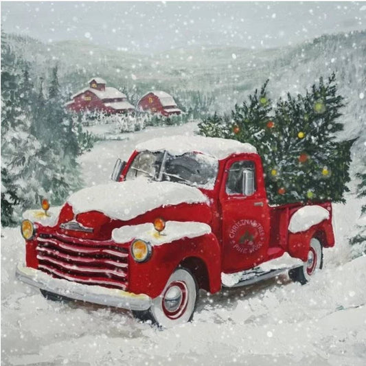 Christmas Snow Truck Paper Napkin - Cocktail Size