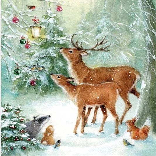Christmas Deer Paper Napkin - Cocktail Size