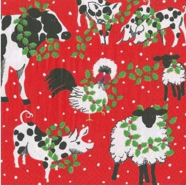 Christmas Farm Animals Paper Napkin - Cocktail Size