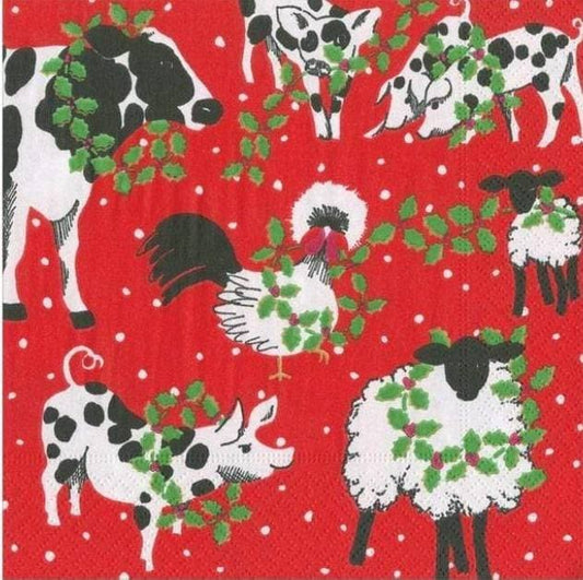 Christmas Farm Animals Paper Napkin - Cocktail Size