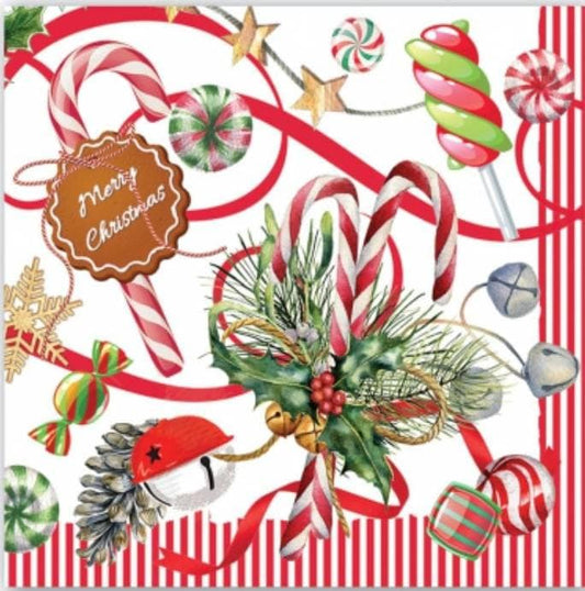Christmas Peppermint Candycane Paper Napkin - Cocktail Size