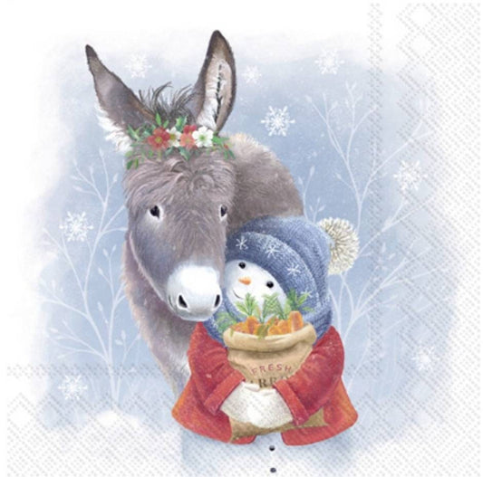 Snowman & Donkey Paper Napkin - Luncheon Size