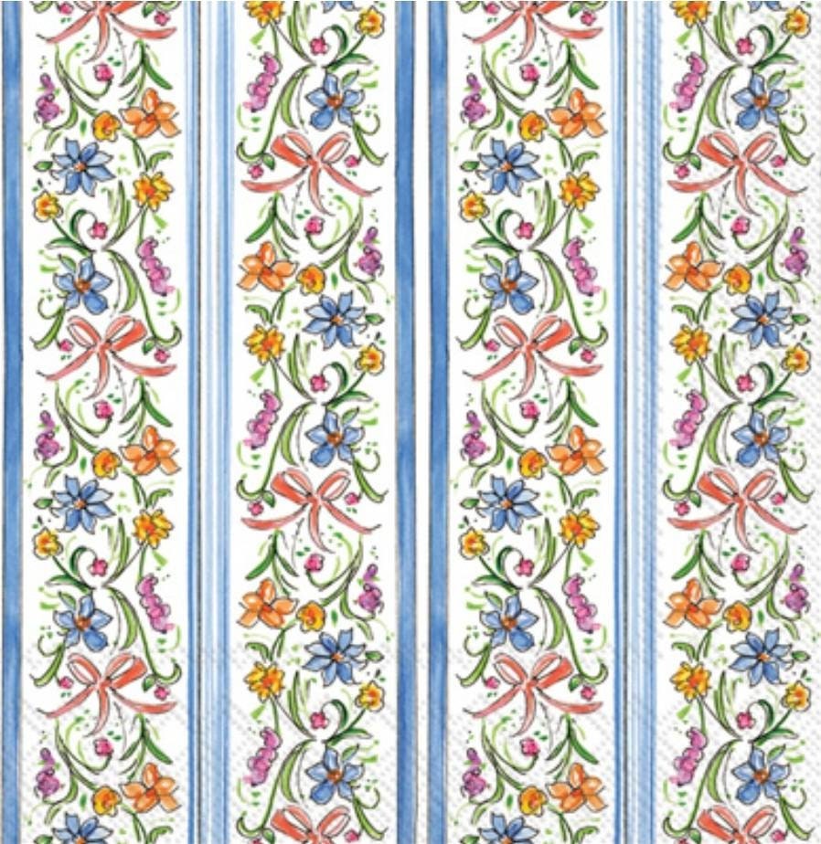 Ribbon Spring Flowers Stripe Paper Napkin - Cocktail Size