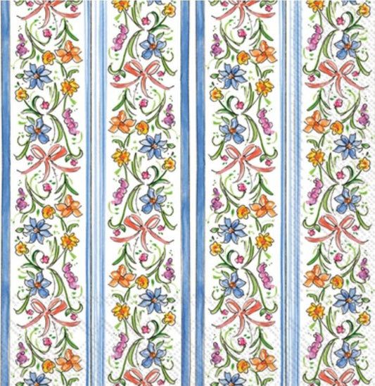 Ribbon Spring Flowers Stripe Paper Napkin - Cocktail Size