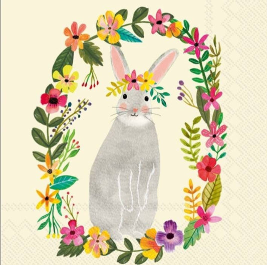 Floral Easter Bunny Paper Napkin - Cocktail Size