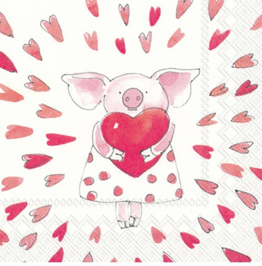 Valentine Pig Heart Paper Napkin - Cocktail Size