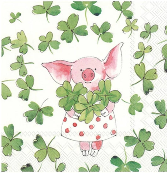 Pig Lucky Clover Paper Napkin - Cocktail Size