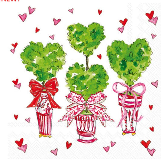 Valentines Heart Topiary Paper Napkin - Cocktail Size