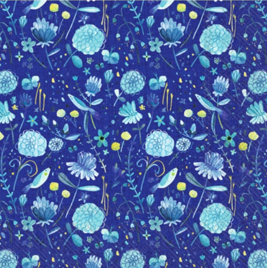 Blue Flowers Firefly Paper Napkin - Cocktail Size