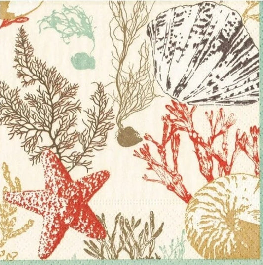 Coral Starfish Ocean Paper Napkin - Cocktail Size
