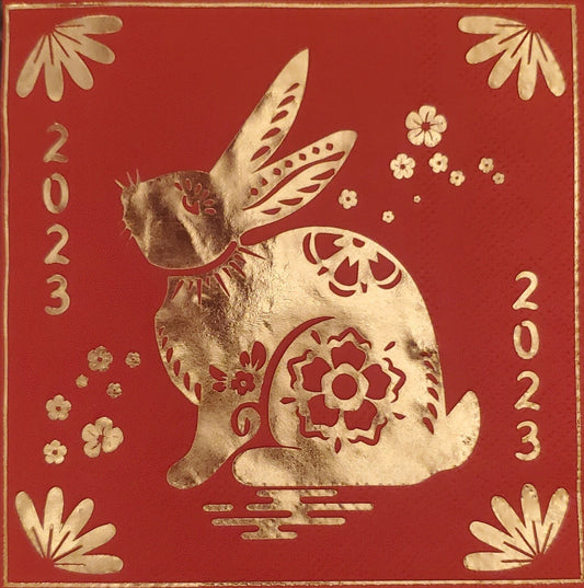 New Year Bunny Paper Napkin - Cocktail Size