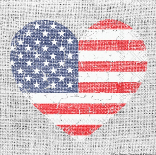 Patriotic 4th of July Heart Flag Paper Napkin - Cocktail Size
