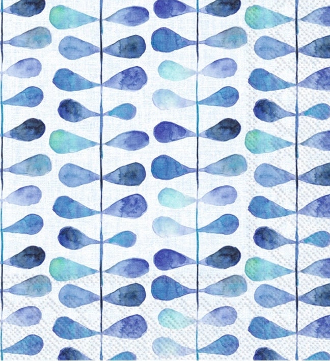 Blue & White Fishbone Paper Napkin - Cocktail Size