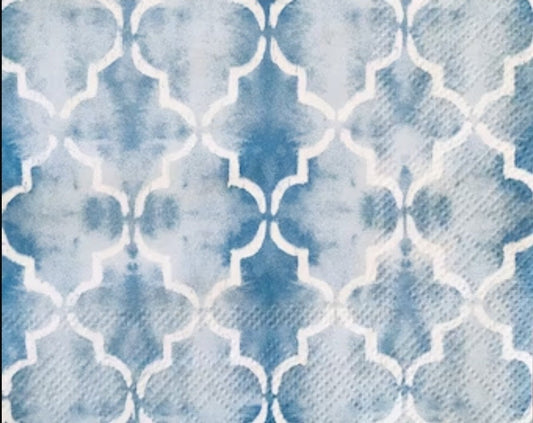 Blue & White Trellis Geometric Paper Napkin - Cocktail Size