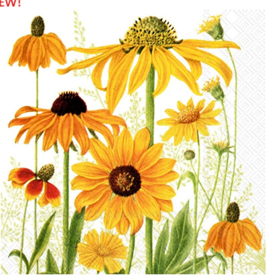 Orange Flower Meadow Paper Napkin - Cocktail Size