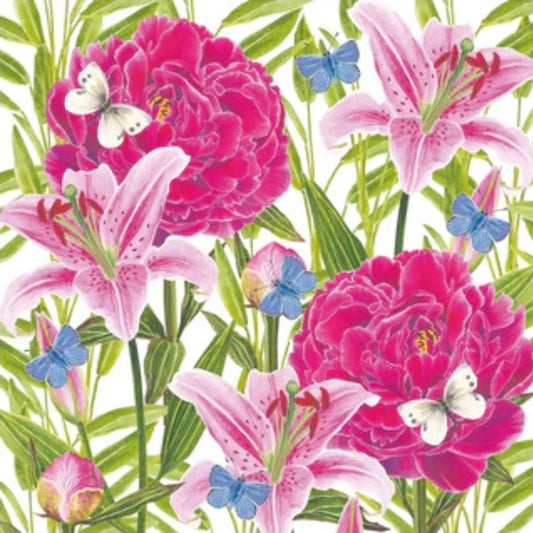 Peony & Butterfly Paper Napkin - Cocktail Size