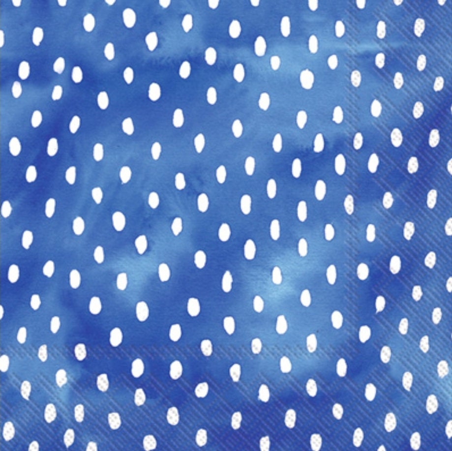 Blue & White Polka Dots Paper Napkin - Cocktail Size