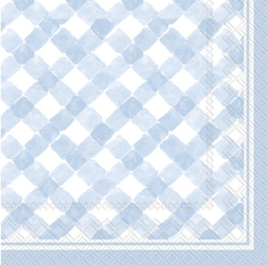 Blue Gingham Plaid Paper Napkin - Cocktail Size