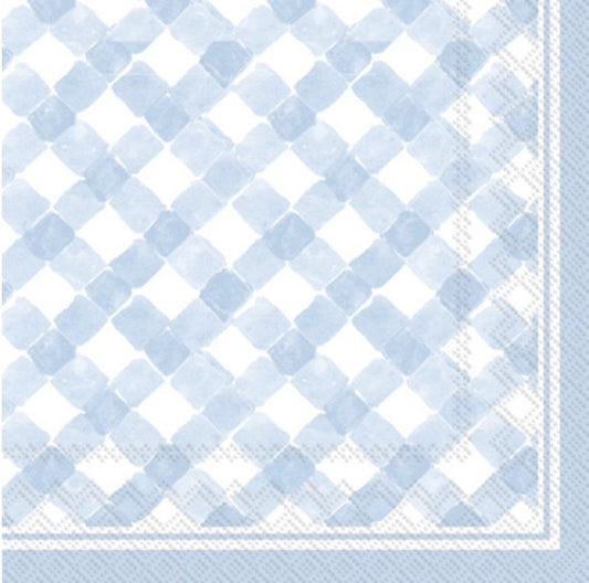 Blue Gingham Plaid Paper Napkin - Cocktail Size