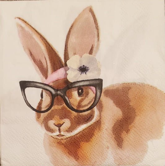 Easter Bunny Glasses Paper Napkin - Cocktail Size