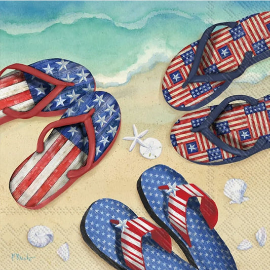 USA Patriotic Beach Paper Napkin -  set of Cocktail Size
