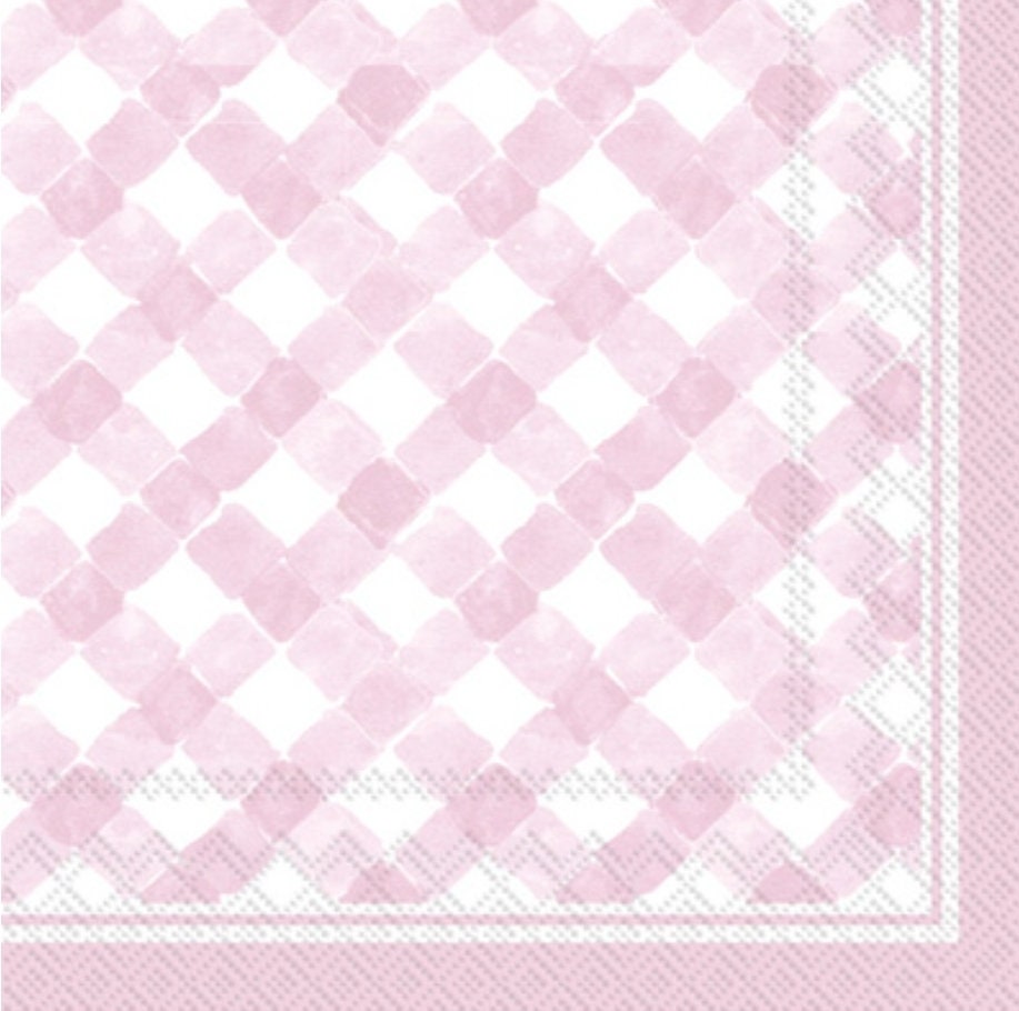 Pink Plaid Paper Napkin - Cocktail Size