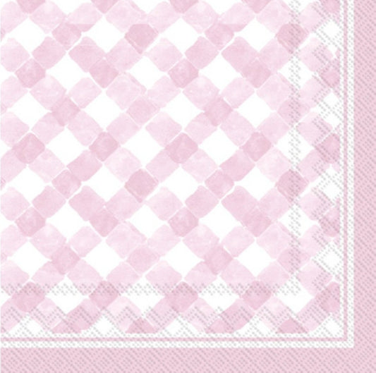 Pink Plaid Paper Napkin - Cocktail Size
