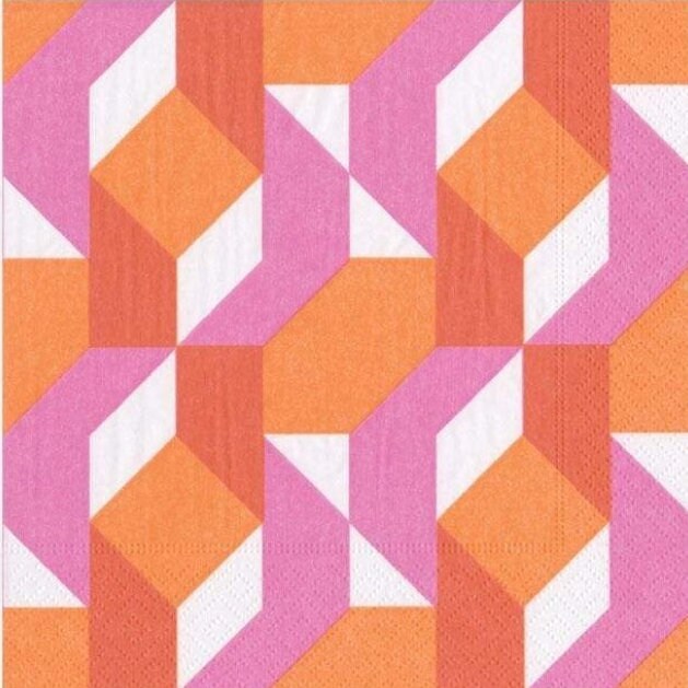 Pink & Orange Geometric Paper Napkin - Cocktail Size