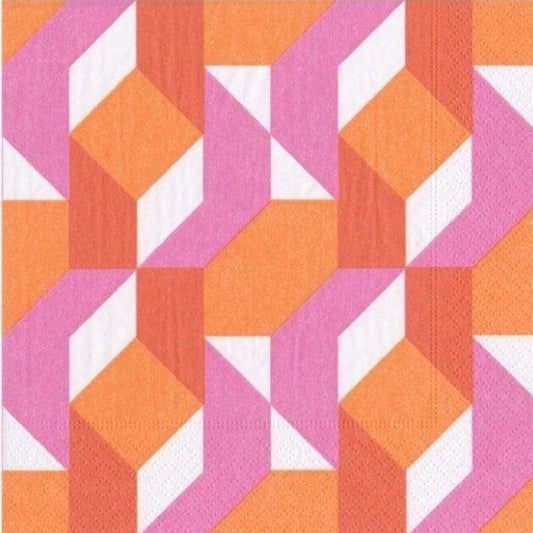 Pink & Orange Geometric Paper Napkin - Cocktail Size
