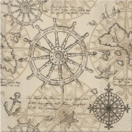 Map Sailing Ship Paper Napkin - Luncheon Size