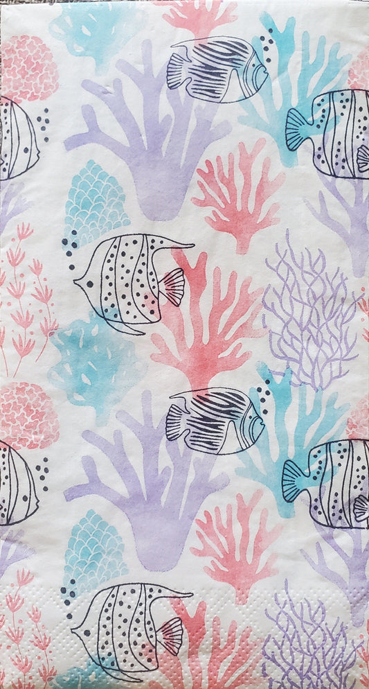 Fish Coral Paper Napkin - Guest Size