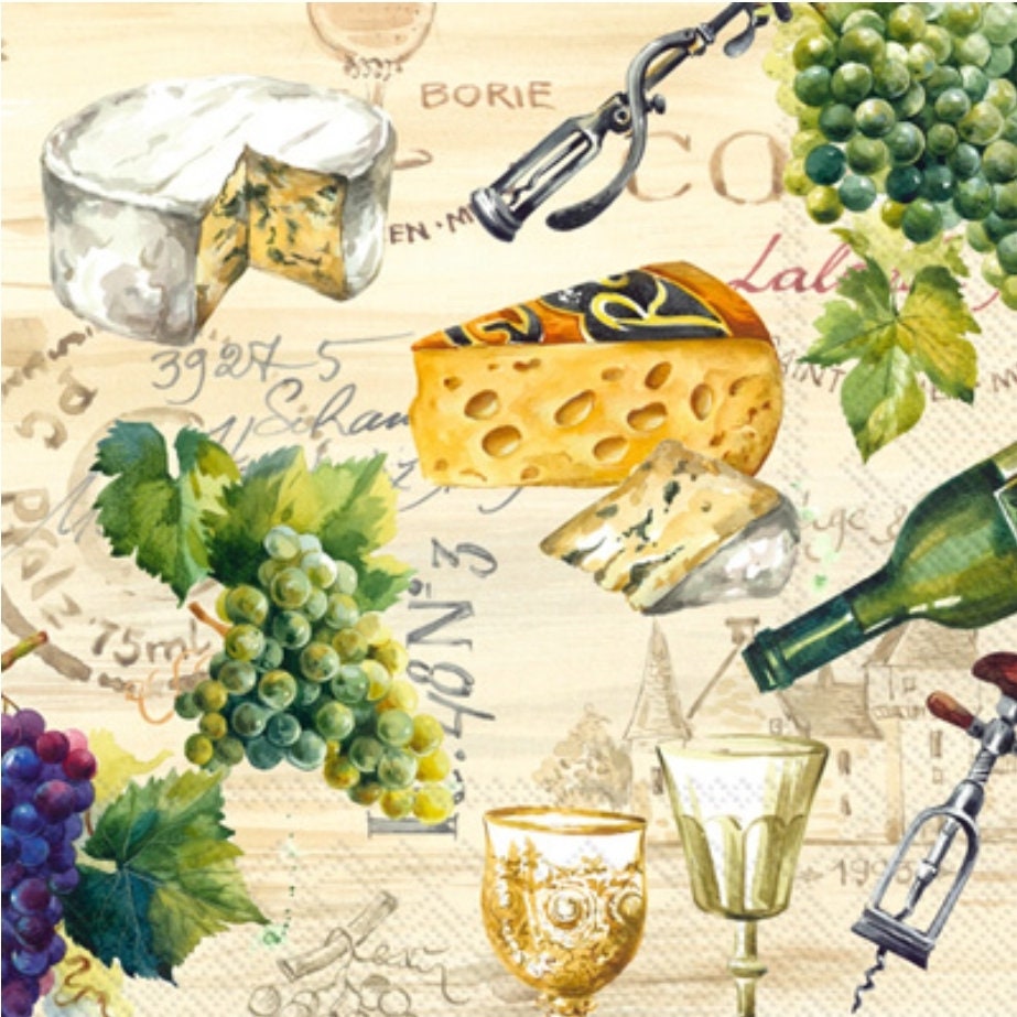 Wine and Cheese Paper Napkin - Cocktail Size
