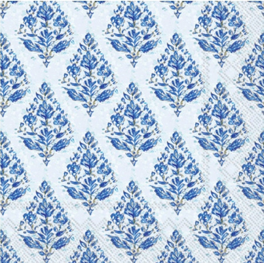 Blue Flower Medallion Paper Napkin - Luncheon Size