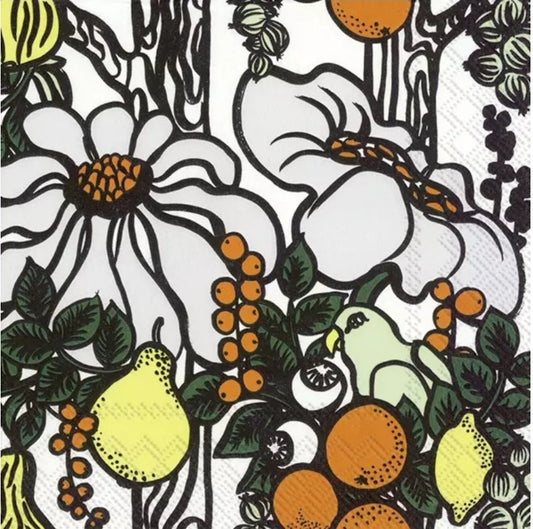 Retro Flower Bird Paper Napkin - Cocktail Size