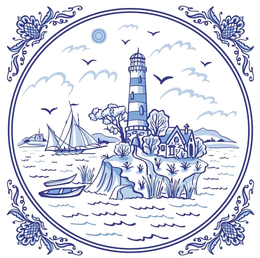 Blue & White Lighthouse Paper Napkin - Cocktail Size