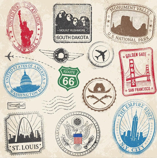 Postal Stamp Passport Paper Napkin - Cocktail Size
