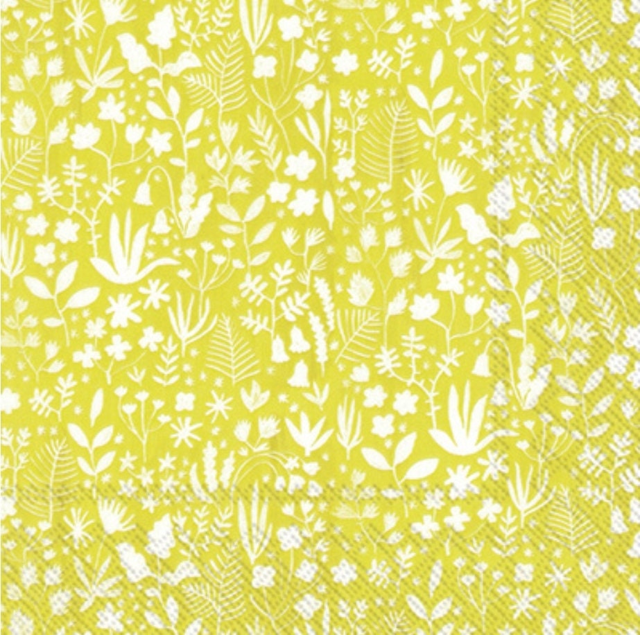 Green Floral Paper Napkin - Luncheon Size