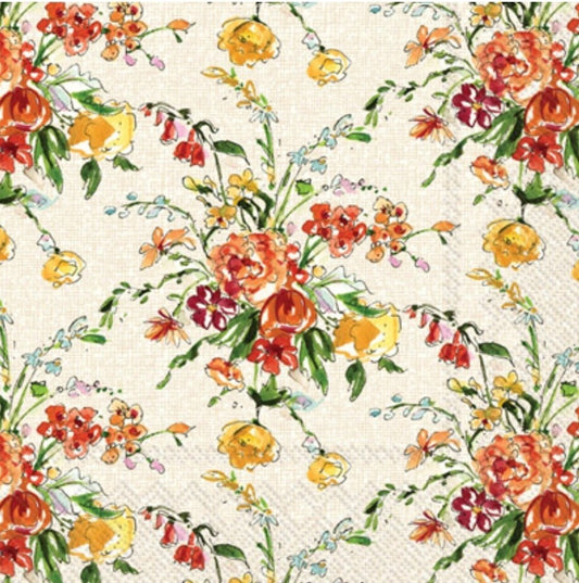 Fall Flowers Paper Napkin - Cocktail Size