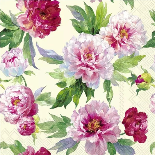 Rose Peony Flower Paper Napkin - Cocktail Size