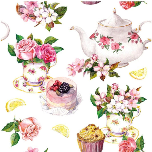 Teapot Roses & Dessert Paper Napkin - Luncheon Size