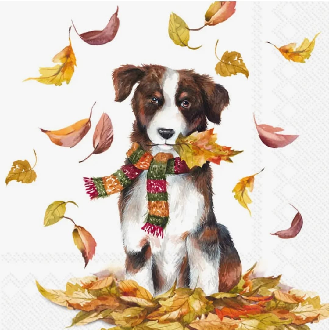 Dog Fall Paper Napkin - Cocktail Size