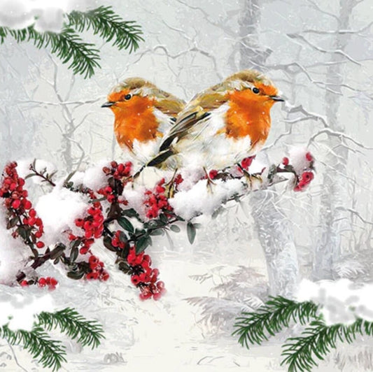 Christmas Birds Paper Napkin - Cocktail Size