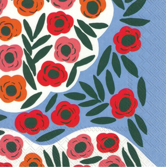 Red Flower Scandi Paper Napkin - Cocktail Size