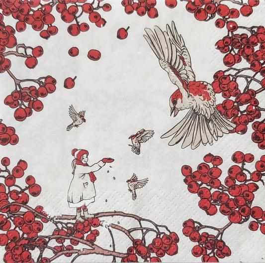Christmas Birds Paper Napkin - Cocktail Size