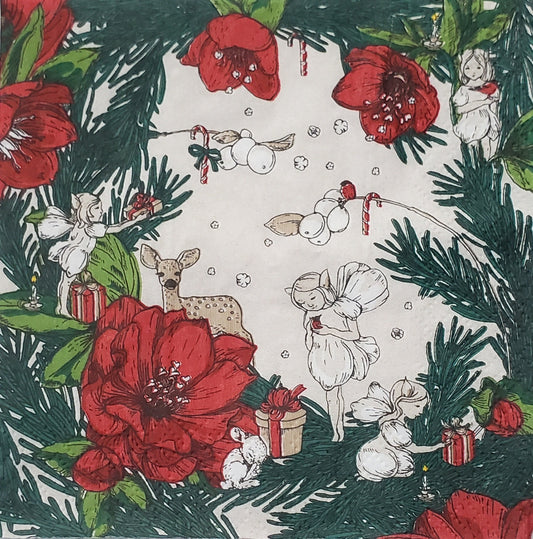 Christmas Fairy & Deer Paper Napkin - Luncheon Size