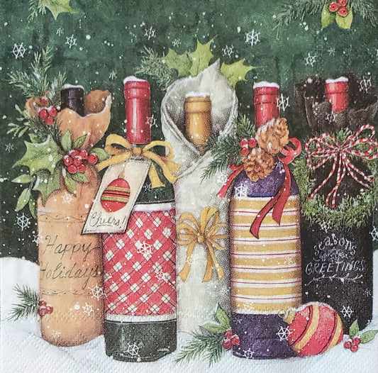 Christmas Wine Paper Napkin - Cocktail Size