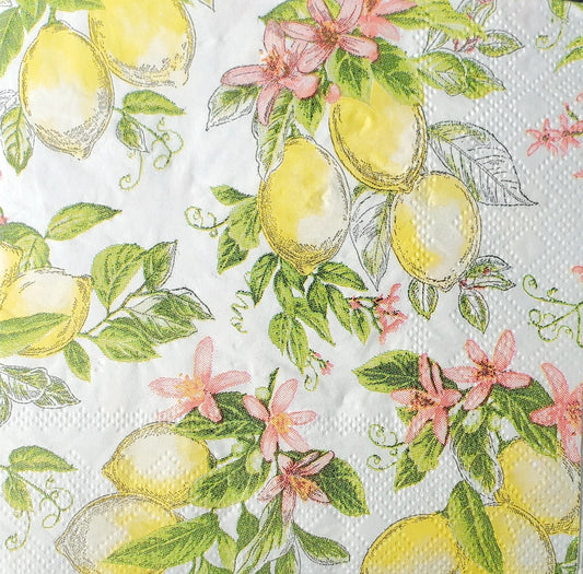 Lemon Toile Paper Napkin - Cocktail Size