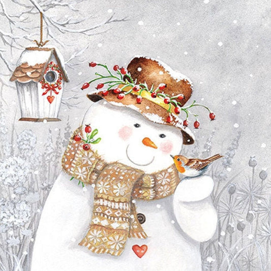 Snowman & Robin Paper Napkin - Luncheon Size