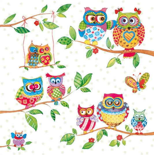 Owl Family Paper Napkin - Luncheon Size