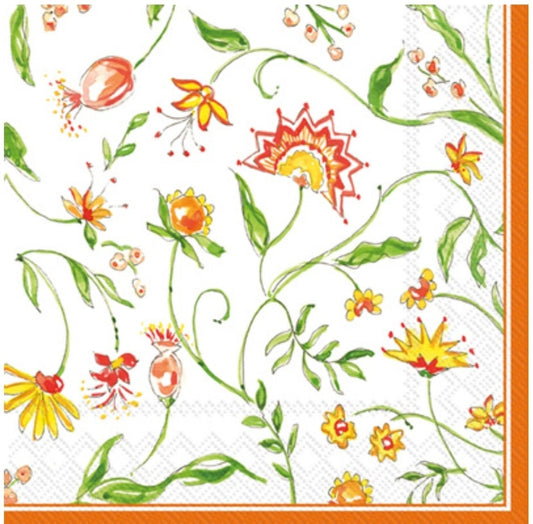Orange Flower Paisley Paper Napkin - Cocktail Size